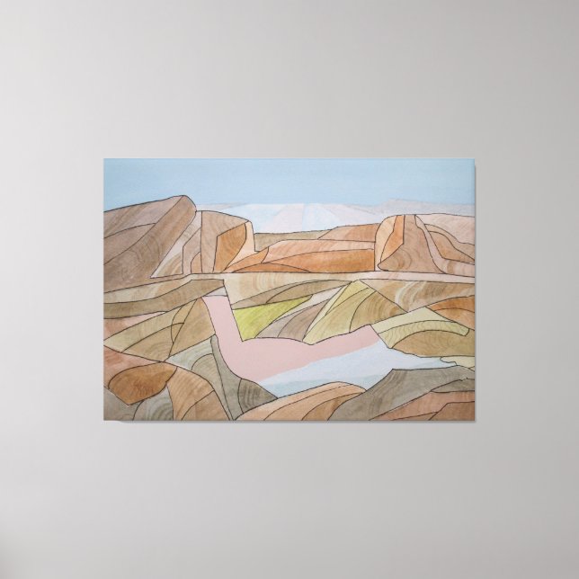 Utskrift av borttappad Beach Watercolor Line Art Canvastryck (Framsida)