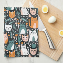 Utskrift av botaniska Blommigtar i Cute Cats Color