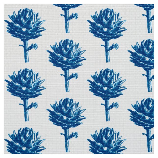 Utskrift av botaniskt kronchoke, Indigo Blue och W Tyg (Provkarta)