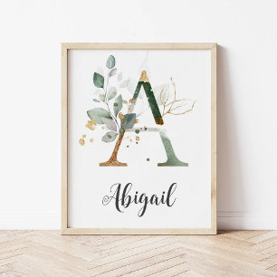Utskrift av Brev Monogram Greenery Nursery Namn Poster