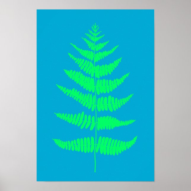 Utskrift av Bright Aqua Blue Fern Plant Poster (Framsidan)