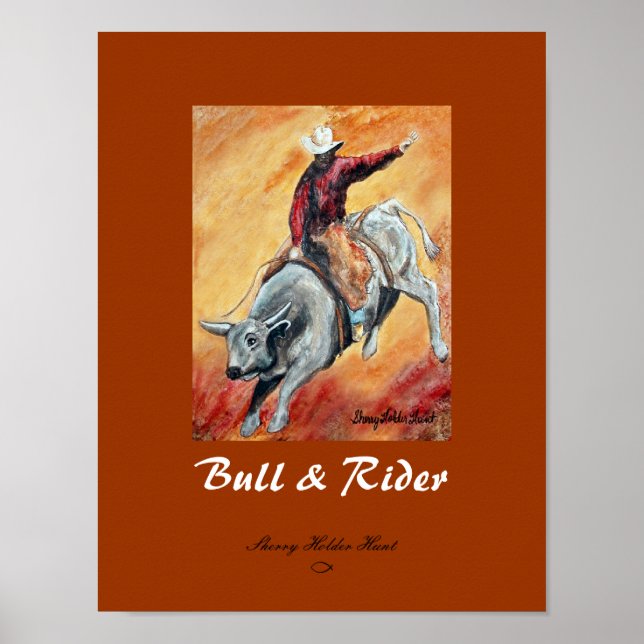 Utskrift av Bull och Rider - Anpassad Poster (Framsidan)