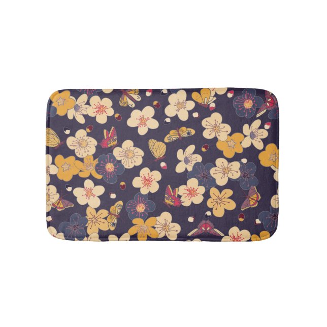 Utskrift av Cherry Blommar Butterfly Asian Print Badrumsmatta (Framsidan)