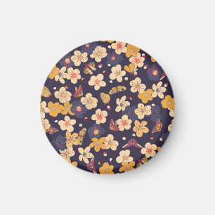 Utskrift av Cherry Blommar Butterfly Asian Print Magnet