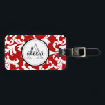 Utskrift av Cherry Red Monogrammed Damask Bagagebricka<br><div class="desc">Utskrift av Cherry Red Monogrammed Damask</div>
