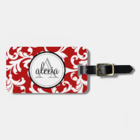 Utskrift av Cherry Red Monogrammed Damask