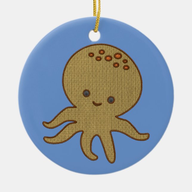 Utskrift av Cute Octopus Tecknad Embroidery Julgransprydnad Keramik (Framsidan)