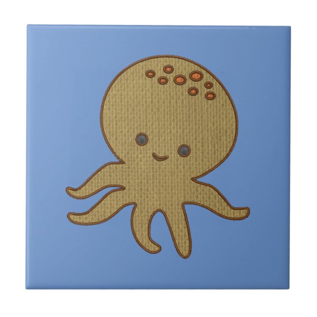 Utskrift av Cute Octopus Tecknad Embroidery Kakelplatta (Framsidan)