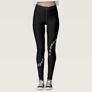 Utskrift av Cute Silver Hund Paw på svart Leggings