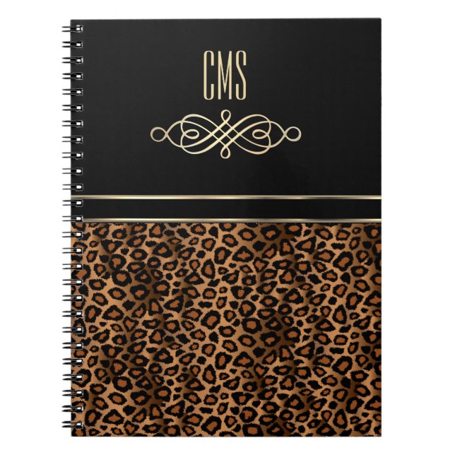 Utskrift av dekorativa leoparder | Monogram Anteckningsbok (Framsidan)