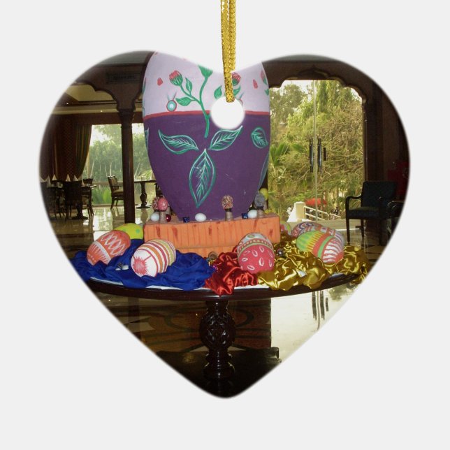 Utskrift av dekorerat Påskägg Julgransprydnad Keramik (Framsidan)