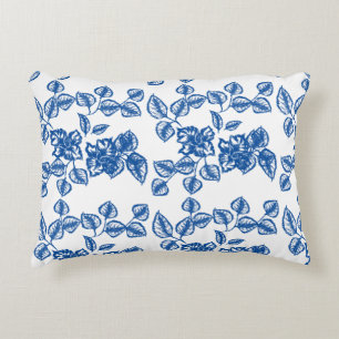 Utskrift av Delft-LIke Blue-Blommigt Prydnadskudde