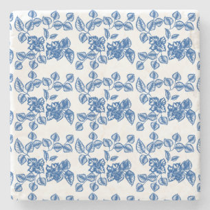 Utskrift av Delft-LIke Blue-Blommigt Stenunderlägg