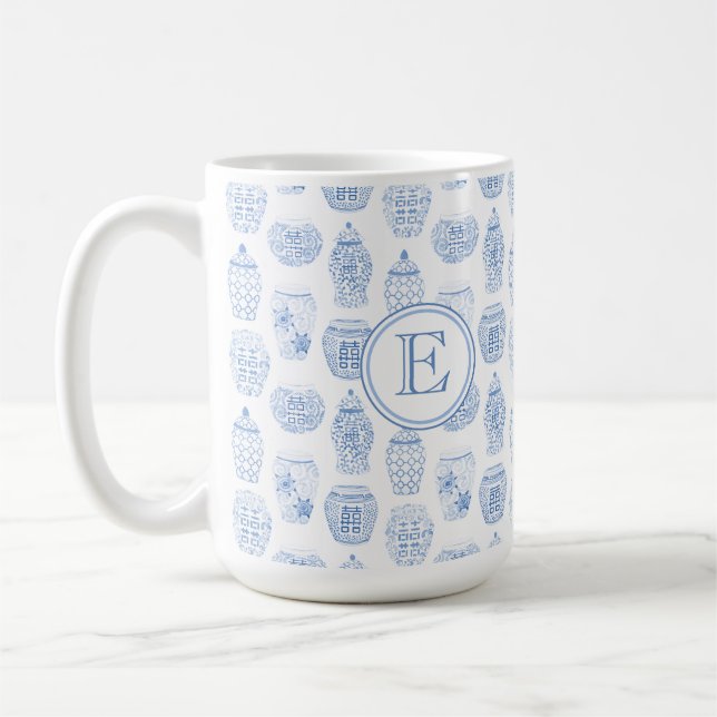 Utskrift av den första monogram klassiska blå Chin Kaffemugg (Vänster)