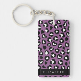 Utskrift av djur, Lila Leopard, Hearts, ditt namn