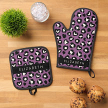 Utskrift av djur, Lila Leopard, Hearts, ditt namn