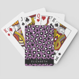 Utskrift av djur, Lila Leopard, Hearts, ditt namn Casinokort