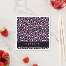Utskrift av djur, Lila Leopard, Hearts, ditt namn Pappersservett