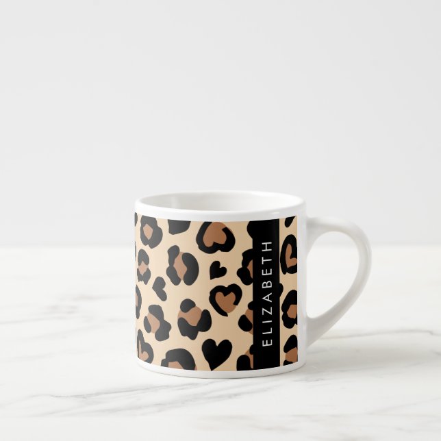 Utskrift av djur, rå leopard, örter, ditt namn espressomugg (Höger)