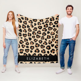Utskrift av djur, rå leopard, örter, ditt namn fleecefilt