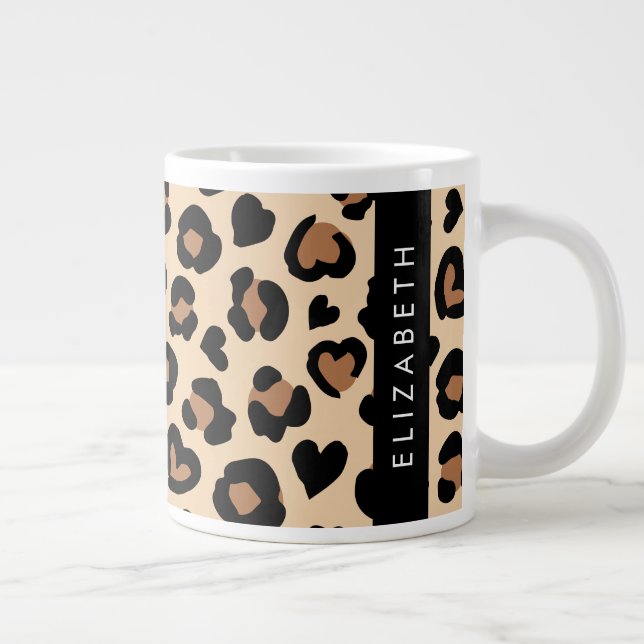 Utskrift av djur, rå leopard, örter, ditt namn jumbo mugg (Höger)