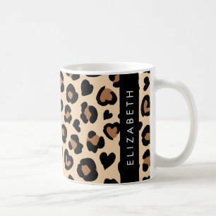 Utskrift av djur, rå leopard, örter, ditt namn kaffemugg