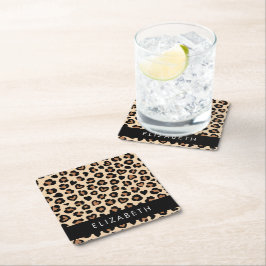 Utskrift av djur, rå leopard, örter, ditt namn underlägg papper kvadrat