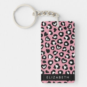 Utskrift av djur, Rosa Leopard, Hearts, ditt namn