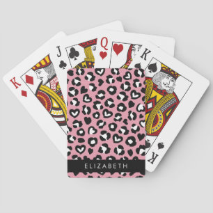 Utskrift av djur, Rosa Leopard, Hearts, ditt namn Casinokort