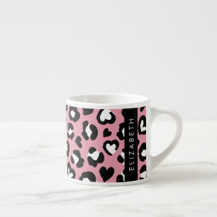 Utskrift av djur, Rosa Leopard, Hearts, ditt namn Espressomugg