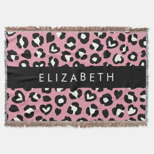 Utskrift av djur, Rosa Leopard, Hearts, ditt namn Filt