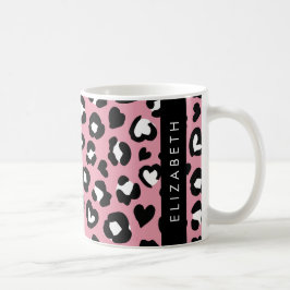 Utskrift av djur, Rosa Leopard, Hearts, ditt namn Kaffemugg