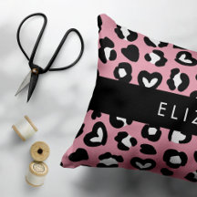 Utskrift av djur, Rosa Leopard, Hearts, ditt namn