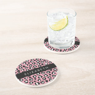 Utskrift av djur, Rosa Leopard, Hearts, ditt namn Underlägg
