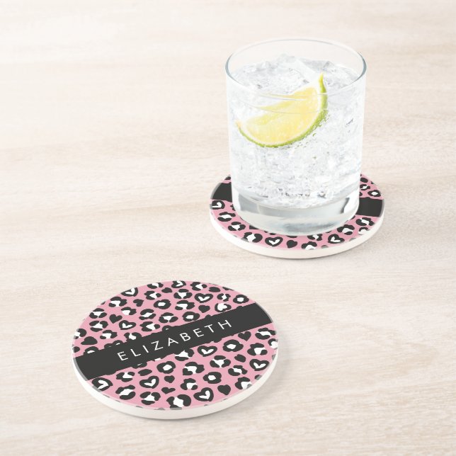 Utskrift av djur, Rosa Leopard, Hearts, ditt namn Underlägg (Sidan)