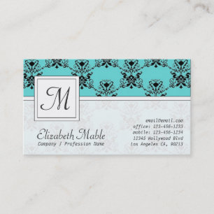 Utskrift av Elegant Monogram Blue- och Black Damas Visitkort