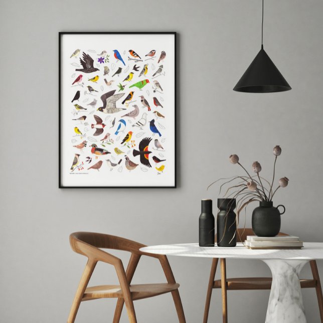 Utskrift av fågelbild poster (Stylized hand-drawn birds bring color and fun to a variety of decor styles)