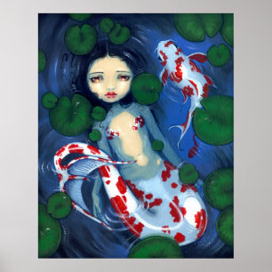 Utskrift av fantasi i Sjöjungfrun Koi Pond Poster
