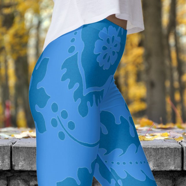 Utskrift av fantastisk blå och Fransk blå Blommigt Leggings (Blue and Chic Bleu de France)