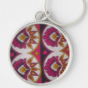Utskrift av färglös afrikansk Fabric Motif Art Rund Silverfärgad Nyckelring