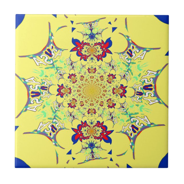 Utskrift av färgstark skugga för Blommigt Kakelplatta (Framsidan)