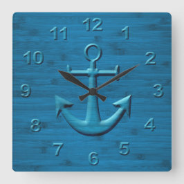 Utskrift av fästpunkt på Blue Wood Struktur Fyrkantig Klocka