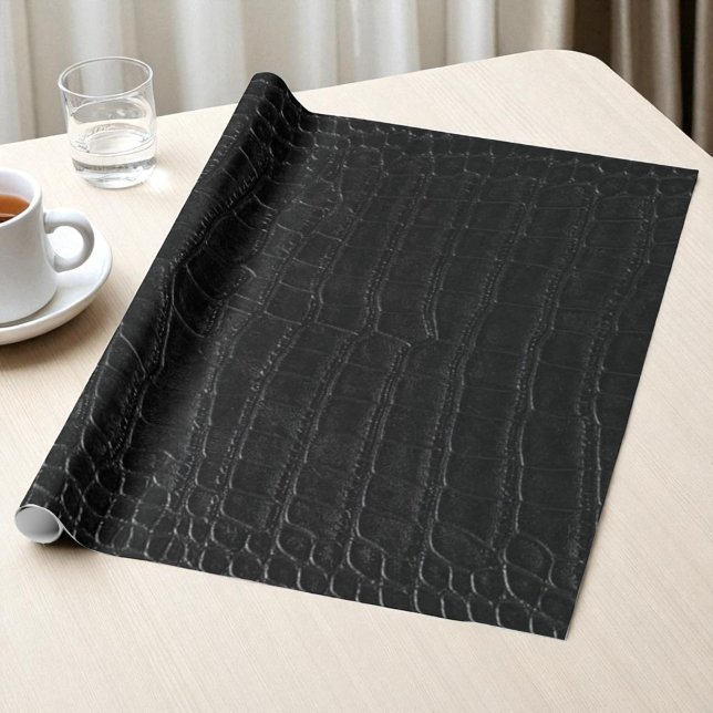 Utskrift av Faux Black Alligator Crokodile Leather Presentpapper (Skapare uppladdad)