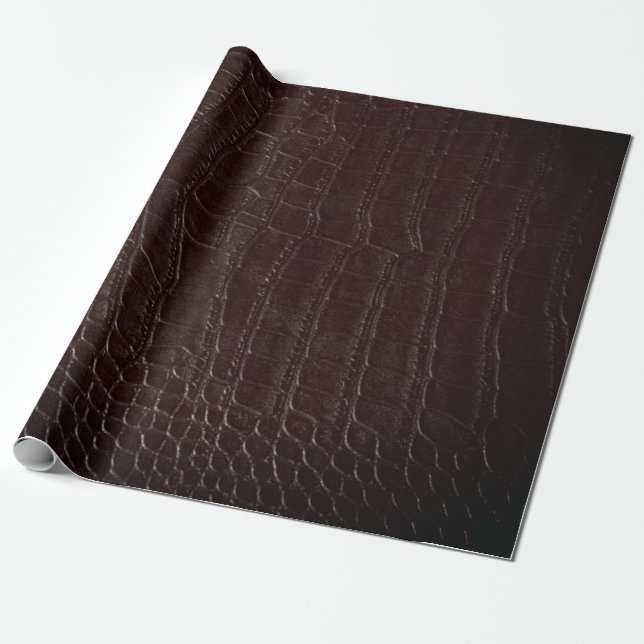 Utskrift av Faux Brown Alligator Crokodile Leather Presentpapper (Utrullad)