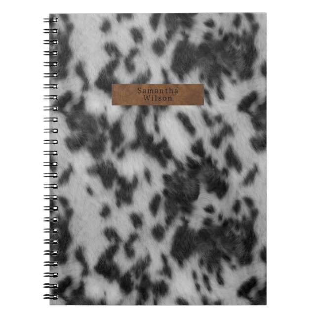 Utskrift av Faux Cowhide Black & White Leather Ani Anteckningsbok (Framsidan)
