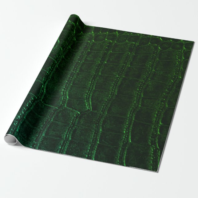 Utskrift av Faux Grönt Alligator Crocole Leather Presentpapper (Utrullad)