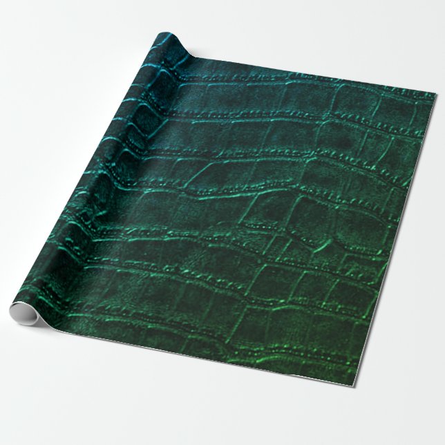 Utskrift av Faux Grönt Alligator Crocole Leather Presentpapper (Utrullad)