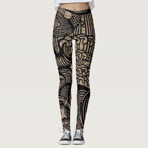 Utskrift av fisk i svart Guld Leggings