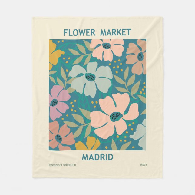 Utskrift av Flower Market Madrid Fleecefilt (Framsidan)