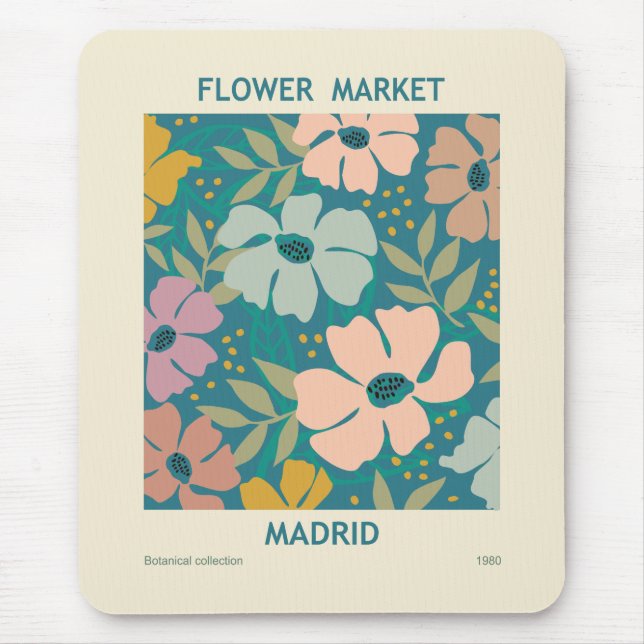 Utskrift av Flower Market Madrid Musmatta (Framsidan)